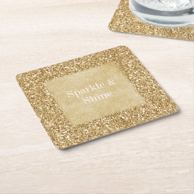 Posavasos Cuadrado De Papel Purpurina Gold Glitz Sparkle (En perspectiva)