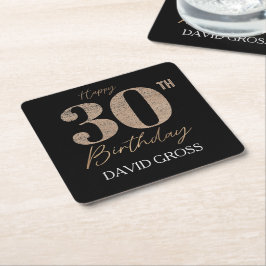 Posavasos Cuadrado De Papel Purpurina negro y oro número 30 cumpleaños