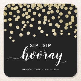 Posavasos Cuadrado De Papel Purpurina negro y oro Sip Sip Hooray Boda de diver