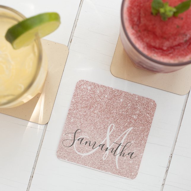 Posavasos Cuadrado De Papel Purpurina rosa moderno marca nombre personalizado (Subido por el creador)