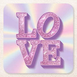 Posavasos Cuadrado De Papel Purpurina rosado AMOR Lavanda Rosada Conjunto de e