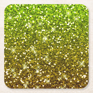 Posavasos Cuadrado De Papel Purpurinas de oro verde brillante