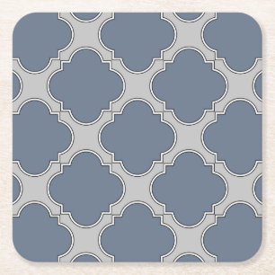 Posavasos Cuadrado De Papel Quatrefoil azul-gris