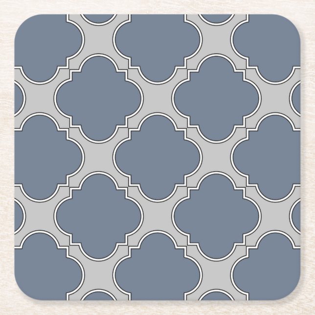 Posavasos Cuadrado De Papel Quatrefoil azul-gris (Anverso)