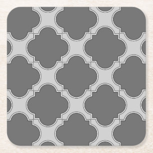 Posavasos Cuadrado De Papel Quatrefoil en tonos grises