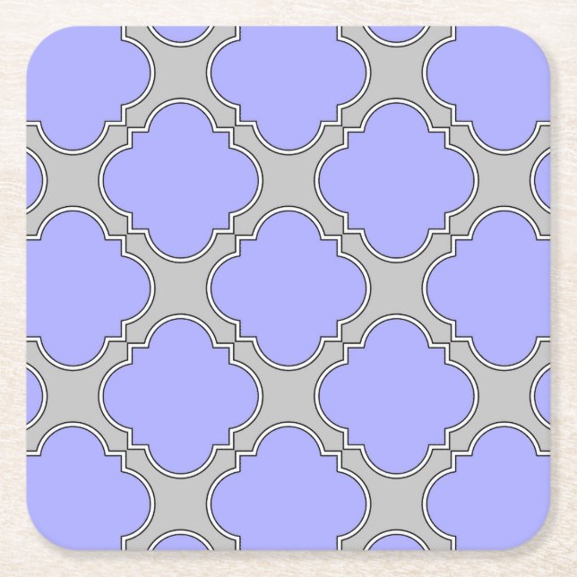 Posavasos Cuadrado De Papel Quatrefoil periwinkle y gris (Anverso)