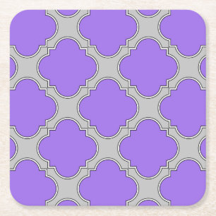 Posavasos Cuadrado De Papel Quatrefoil púrpura y gris
