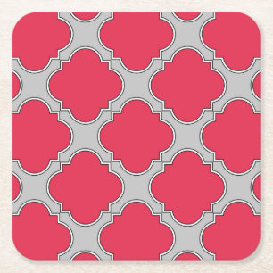 Posavasos Cuadrado De Papel Quatrefoil rojo y gris