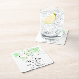 Posavasos Cuadrado De Papel "¡Que comience la aventura!" Baby Shower de mapa d
