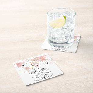 Posavasos Cuadrado De Papel "¡Que comience la aventura!" Baby Shower de mapa d