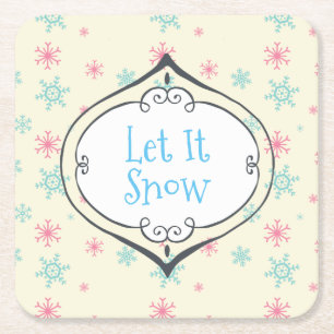 Posavasos Cuadrado De Papel Que nieve rosa y azul es festivo