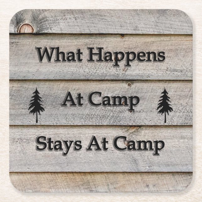 Posavasos Cuadrado De Papel Qué pasa en el campamento (Anverso)