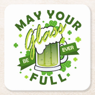 Posavasos Cuadrado De Papel Que tu vaso esté lleno Cerveza Verde Trébol