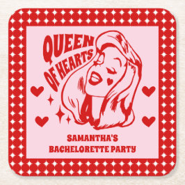 Posavasos Cuadrado De Papel Queen of Hearts Bachelorette Party