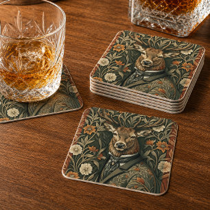 Posavasos Cuadrado De Papel Querido ciervo con ropa vintage Magic Woodland