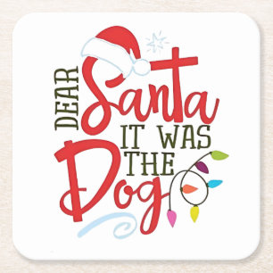 Posavasos Cuadrado De Papel Querido Santa Fue El Perro Divertido