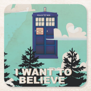 Posavasos Cuadrado De Papel Quiero creer en la vieja caja de la policía