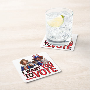Posavasos Cuadrado De Papel QUIERO QUE VOTES (Gatos Damas)