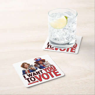 Posavasos Cuadrado De Papel QUIERO QUE VOTES (Gatos Damas)