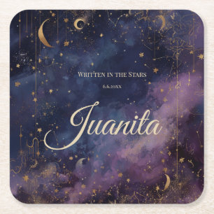 Posavasos Cuadrado De Papel Quinceañera Celestial, personalizada