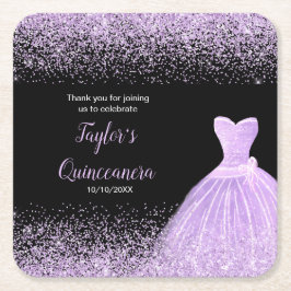 Posavasos Cuadrado De Papel Quinceanera Light Purple Faux Purpurina