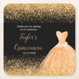 Posavasos Cuadrado De Papel Quinceanera Naranja Faux Purpurina