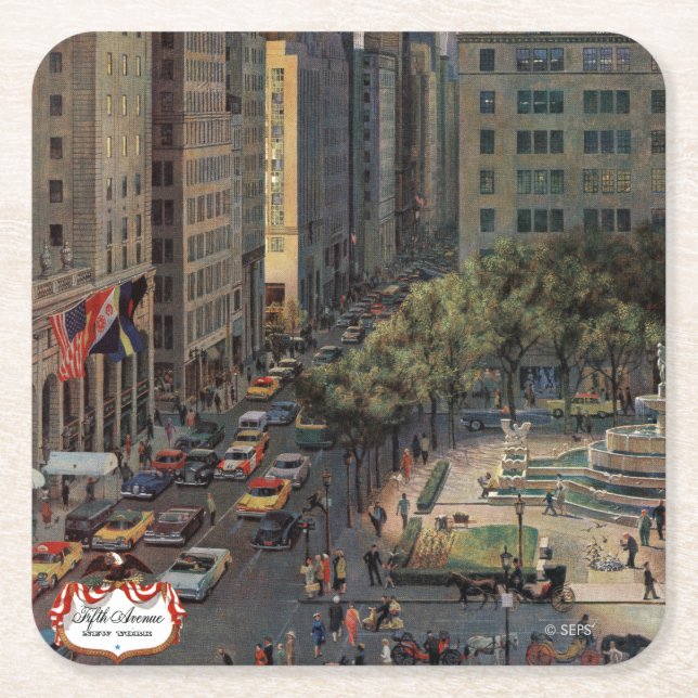 Posavasos Cuadrado De Papel Quinta Avenida por John Falter (Anverso)