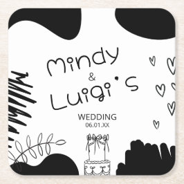 Posavasos Cuadrado De Papel Quirky Doodle Shapes Script Wedding