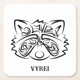 Posavasos Cuadrado De Papel Racco tribal blanco y negro