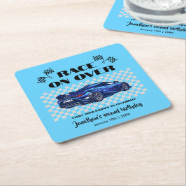 Posavasos Cuadrado De Papel Race en contra del moderno auto deportivo azul cua