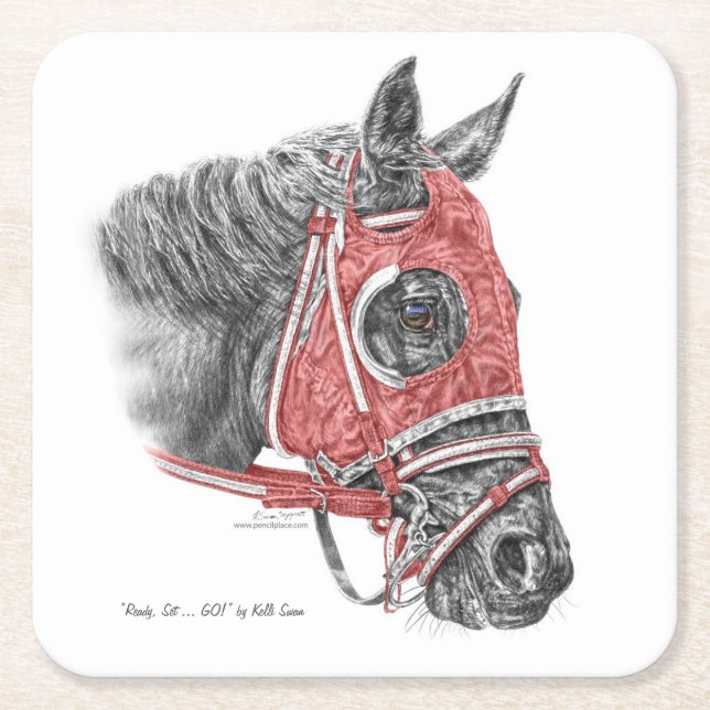 Posavasos Cuadrado De Papel Race Horse Portrait Silys (Anverso)