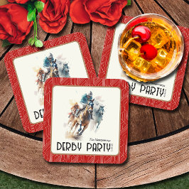 Posavasos Cuadrado De Papel Race Horses Derby Fiesta Plaza Roja