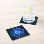 Posavasos Cuadrado De Papel Radiación de Cherenkov<br><div class="desc">Presenta una representación fractal de tono azul de la radiación de Cherenkov en el agua. Personalizar agregando su propio texto. El resplandor azul en el agua que rodea a los reactores nucleares se llama radiación Cherenkov. Cuando una partícula cargada se mueve a través de un medio a una velocidad superior...</div>