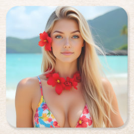 Posavasos Cuadrado De Papel Radiancia a orillas del mar: El momento de la isla