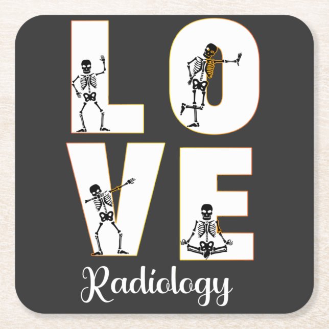 Posavasos Cuadrado De Papel Radiología Amor Radiólogo Skeleton XRay   (Anverso)