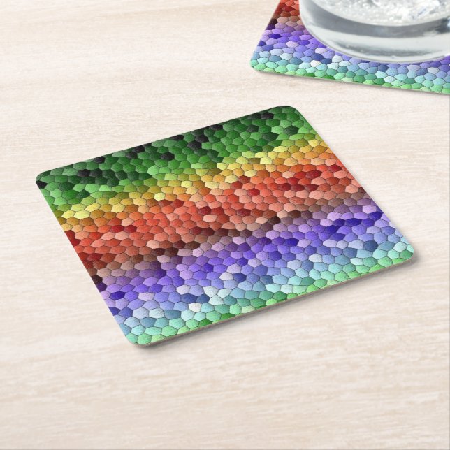 Posavasos Cuadrado De Papel Rainbow Mosaic Pattern (En perspectiva)