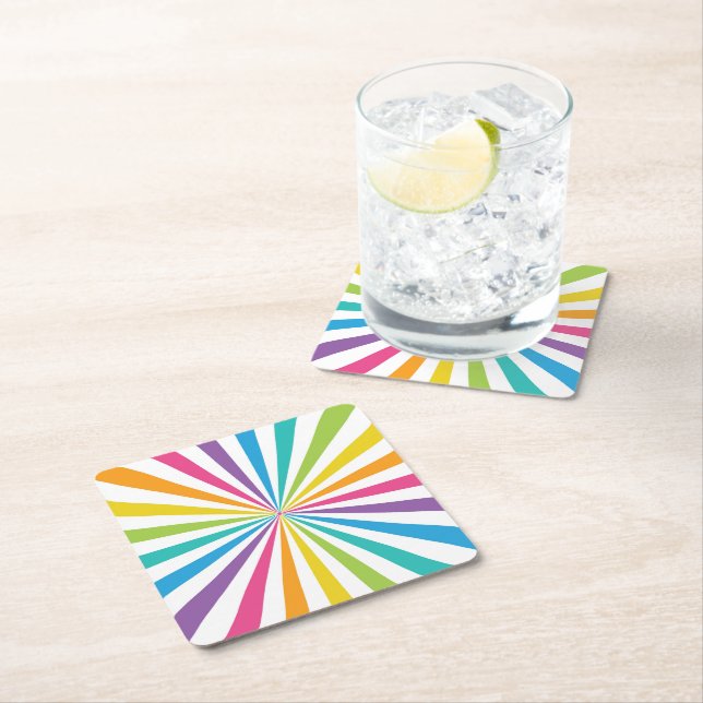 Posavasos Cuadrado De Papel Rainbow Sunburst (In situ)