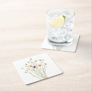 Posavasos Cuadrado De Papel Ramo de acuarela de flores silvestres