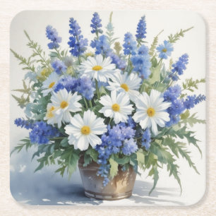 Posavasos Cuadrado De Papel Ramo de Flores Acuarela Elegante