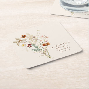 Posavasos Cuadrado De Papel Ramo de flores silvestres Crema Regalo de boda vin