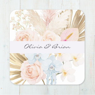 Posavasos Cuadrado De Papel Ramo De Flores Tropicales Bonito Personalizado Flo