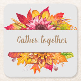 Posavasos Cuadrado De Papel Ramo de Otoño de Acción de Gracias Personalizado