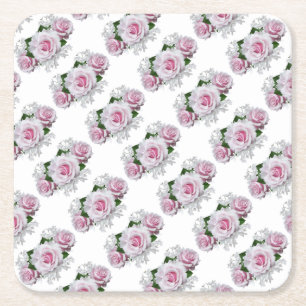 Posavasos Cuadrado De Papel Ramo de Rosas Rosadas