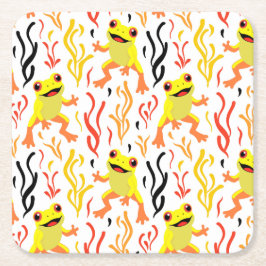 Posavasos Cuadrado De Papel Ranas juguetonas