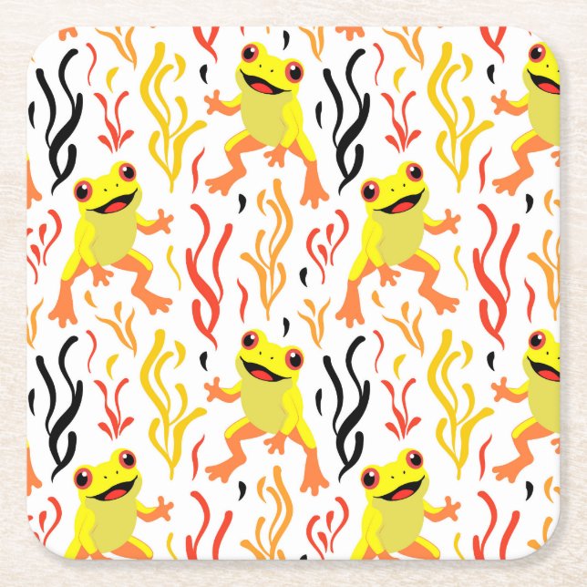 Posavasos Cuadrado De Papel Ranas juguetonas (Anverso)