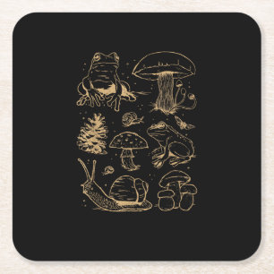 Posavasos Cuadrado De Papel Ranas y hongos boceto vintage – Gob estético