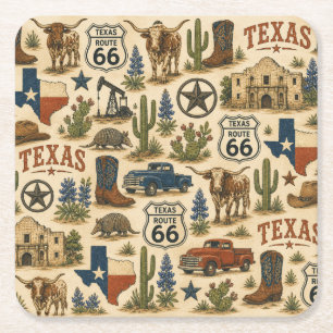 Posavasos Cuadrado De Papel Rancho Ruta 66 de Texas Sips