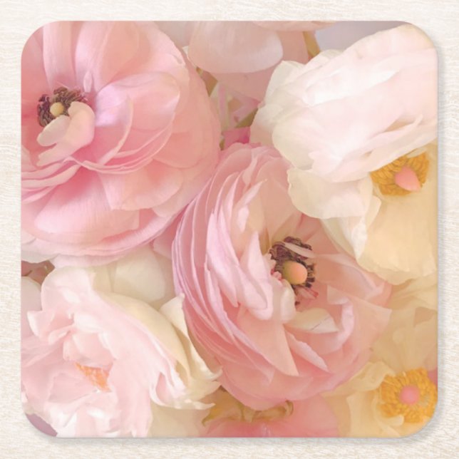 Posavasos Cuadrado De Papel Ranunculus Romántico (Anverso)