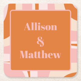 Posavasos Cuadrado De Papel Ranura retro Minimalista rosa y Naranja moderno