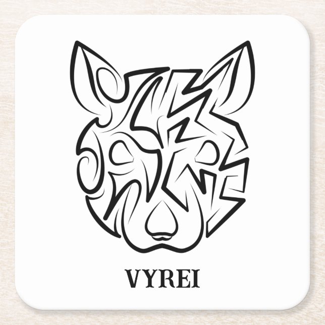 Posavasos Cuadrado De Papel Rata tribal negra y blanca (Anverso)